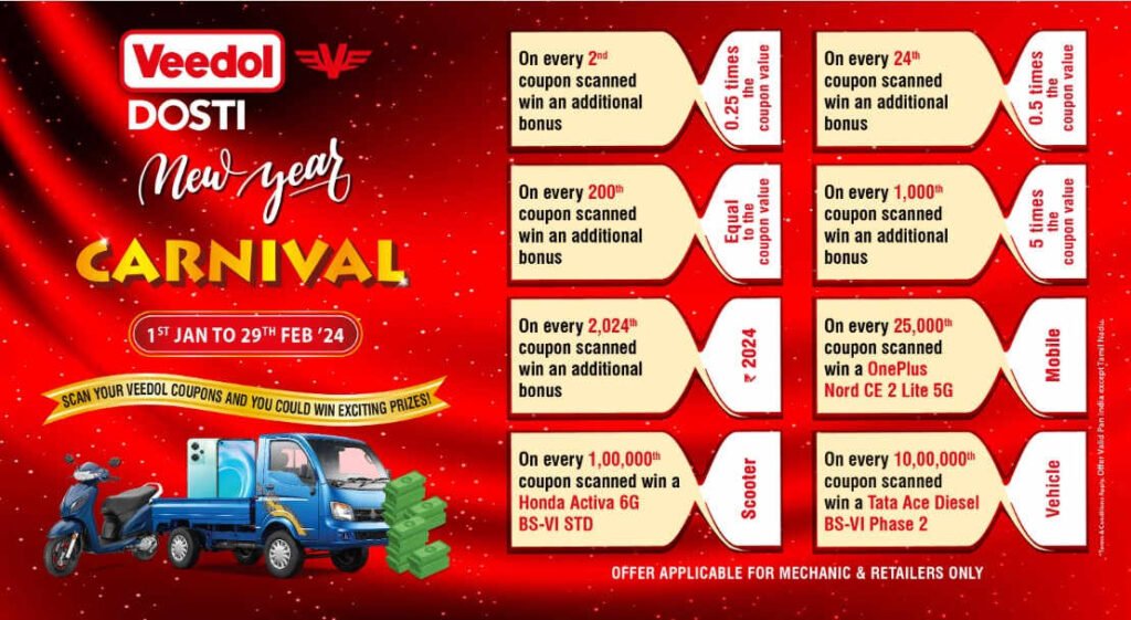 Veedol Dhamaka Offer : Vehicle, Scooter and Mobile phones
