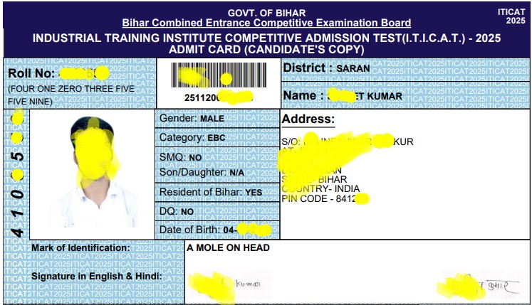 Bihar ITI Admit Card