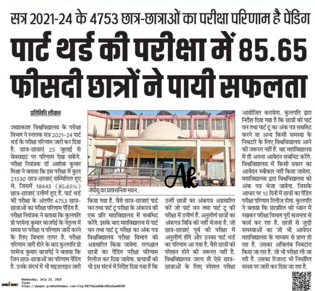 JP University Part III 2021-2024 Result Out - ऐसे करे चेक 